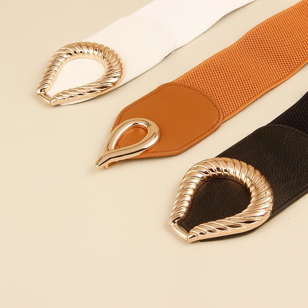 Europe And America Girdle Female Belt Dress Casual Fashion Buckle Belt Wide Elastic Elastic Waistband Leather Belt