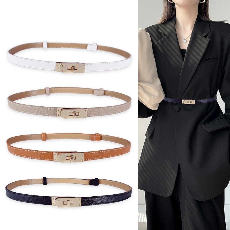 Fashion buckle adjustable thin waist belt with suit dress embellished waist belt women