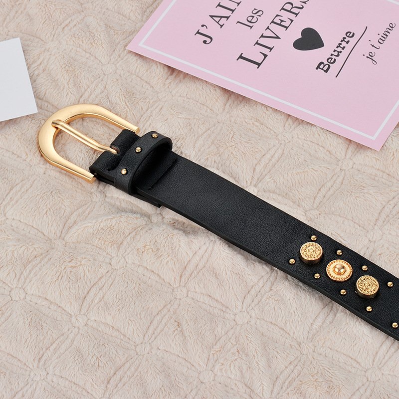 2024 PU Leather Professional Best Price Cheap Customize Pin Buckle Belt For Women Rivet Decoration PU belt Ladies PU Belt