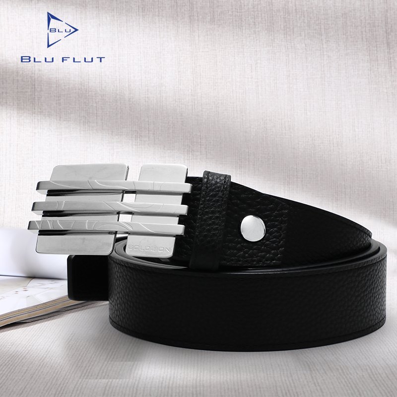 Blu flut high end customized mens leather belt stainless steel smooth buckle belt waist belts