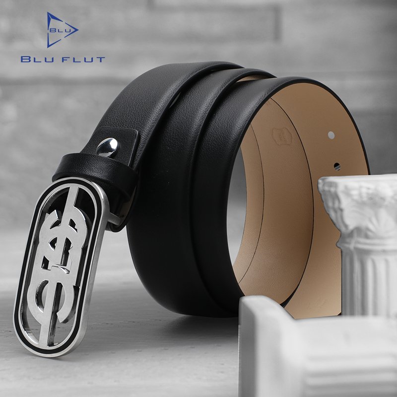 Blu flut high end customized mens leather belt stainless steel smooth buckle belt waist belts