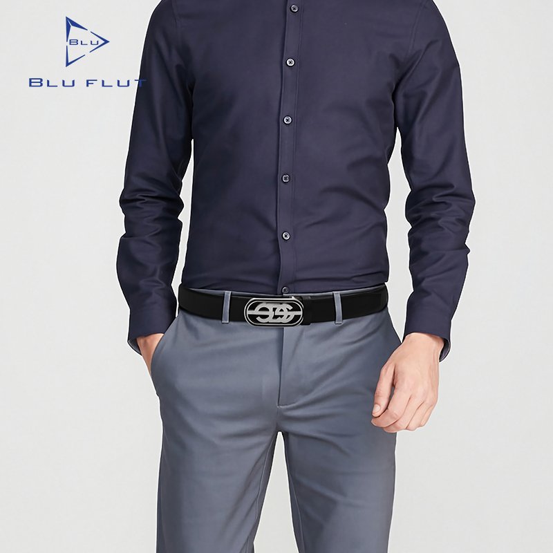 Blu flut high end customized mens leather belt stainless steel smooth buckle belt waist belts