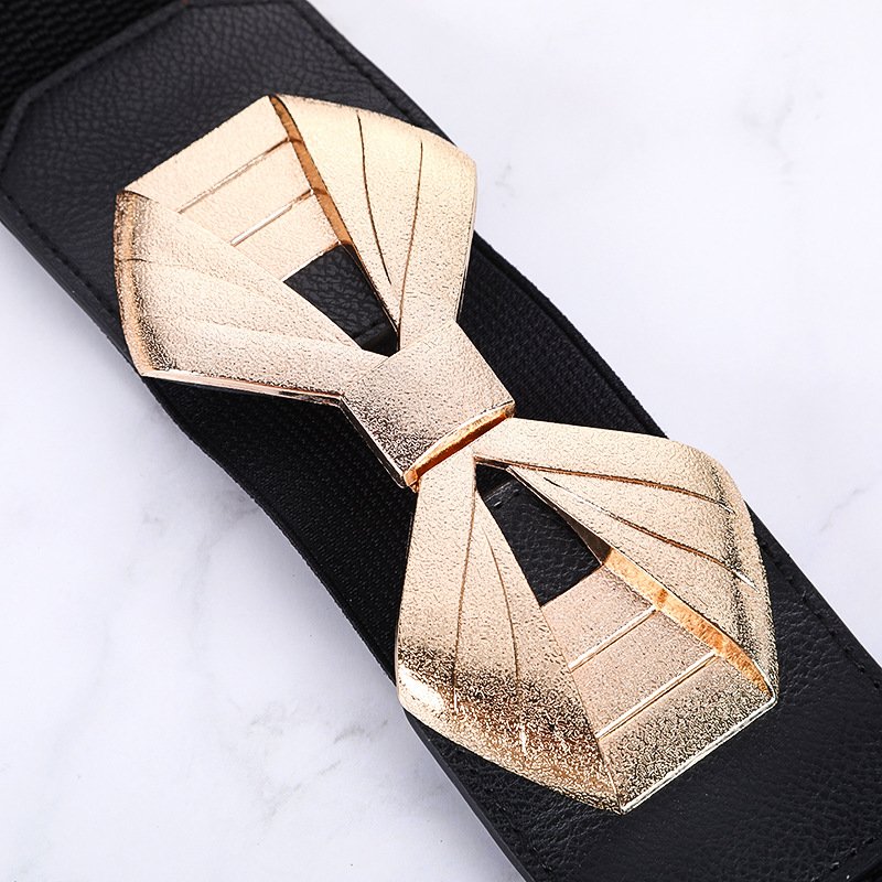 Women's Retro Vintage PU Belt Elastic Wide Waist Cinch Korean Decorative Buckle Stretch Casual Dress Accessory Leather Chain