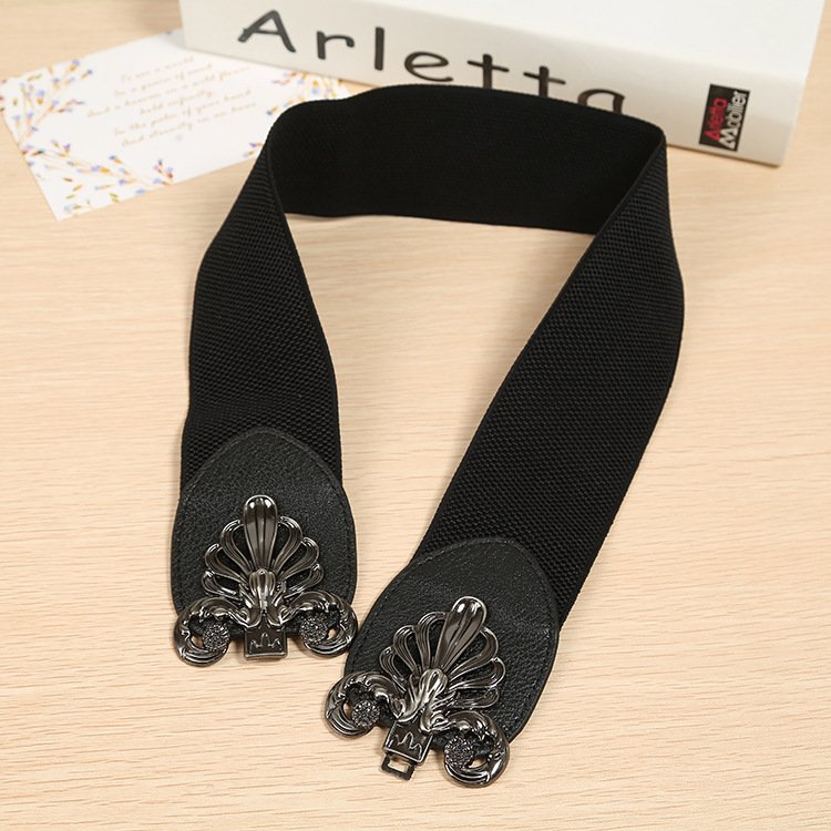 Women's Retro Vintage PU Belt Elastic Wide Waist Cinch Korean Decorative Buckle Stretch Casual Dress Accessory Leather Chain