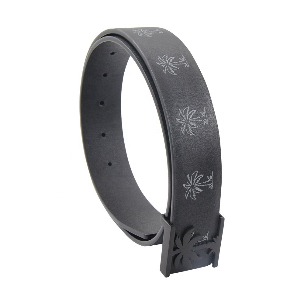 Custom brand printing logo luxury genuine leather belt for men with black stainless steel buckle