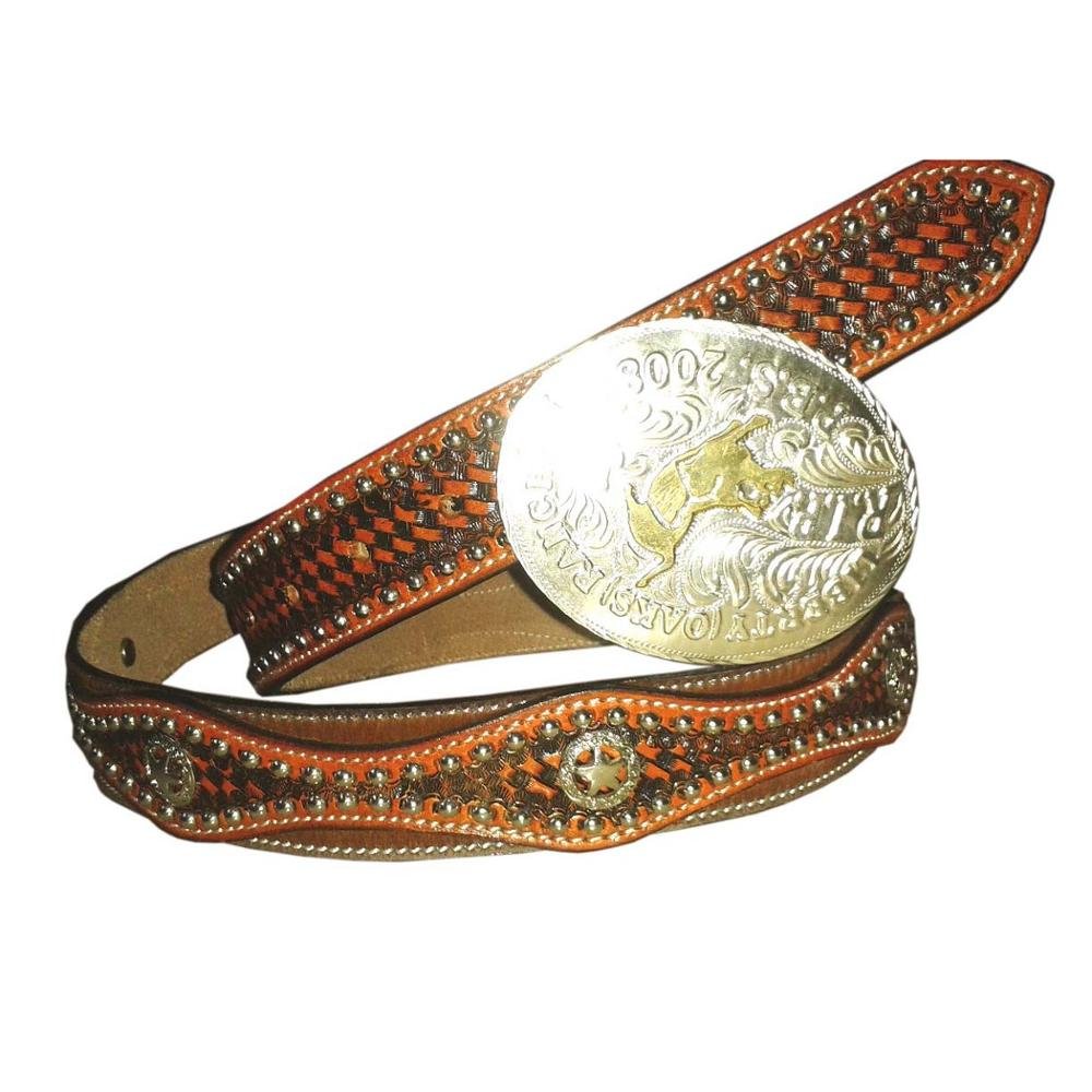 Western Belt Hand Tooled & Carved Imported Unisex Cow Leather Western Belts for Formal & Casual Use Cowboy with Copper Buckle