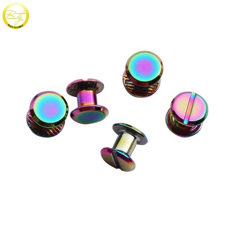 Handbag metal fittings rainbow plated various Chicago screws nail buckles with screw rivet for bags