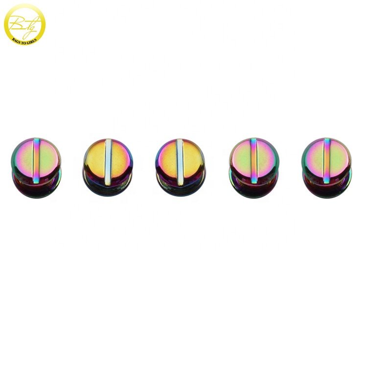 Handbag metal fittings rainbow plated various Chicago screws nail buckles with screw rivet for bags