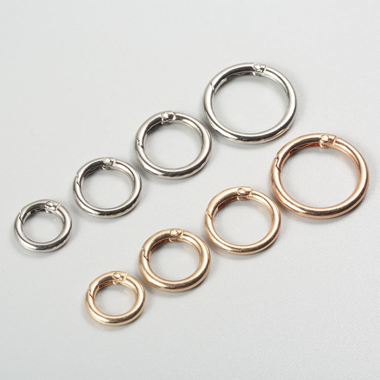 Wholesale Spring Snap Hooks Handbag bag Metal Accessories Circle Round Carabiner Belt Buckle Zinc Alloy Rings Custom Logo O ring
