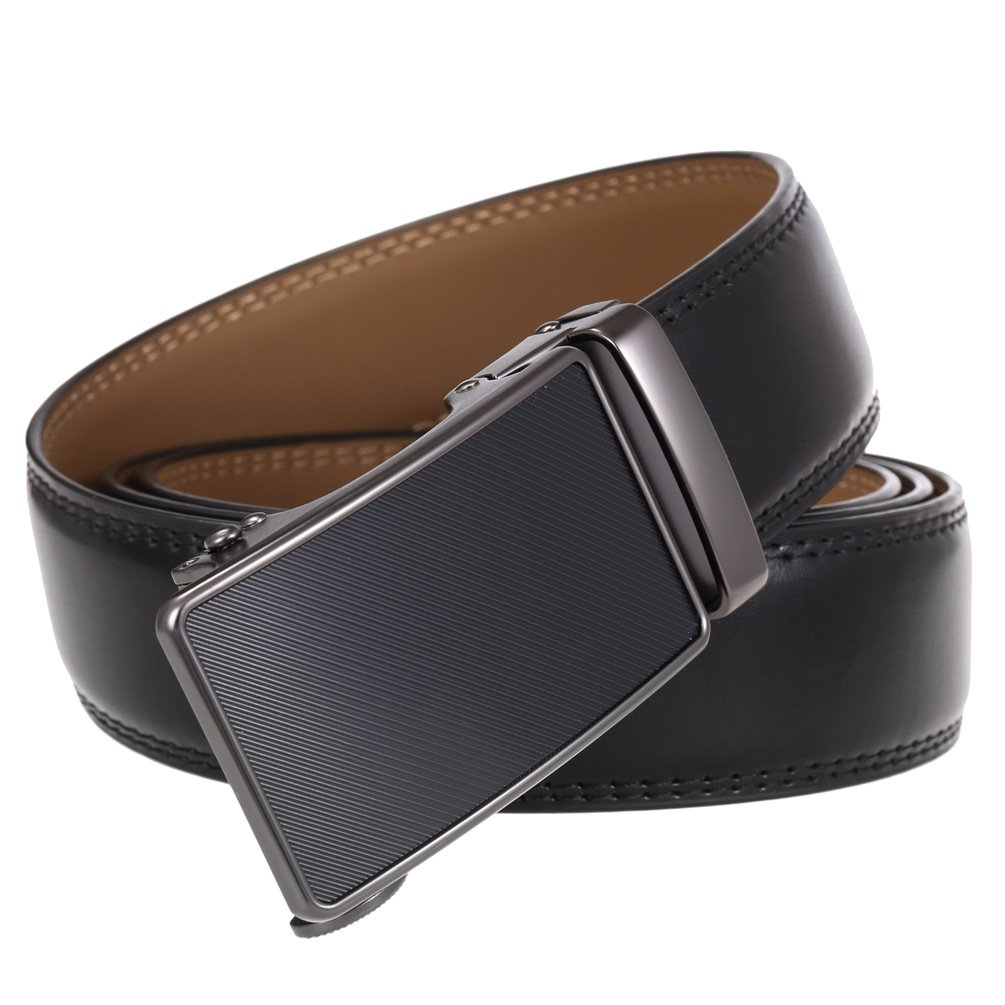 Classic Fashion Casual Black Adjustable Buckle Automatic Ratchet Belts Custom Genuine Leather Men's Belt