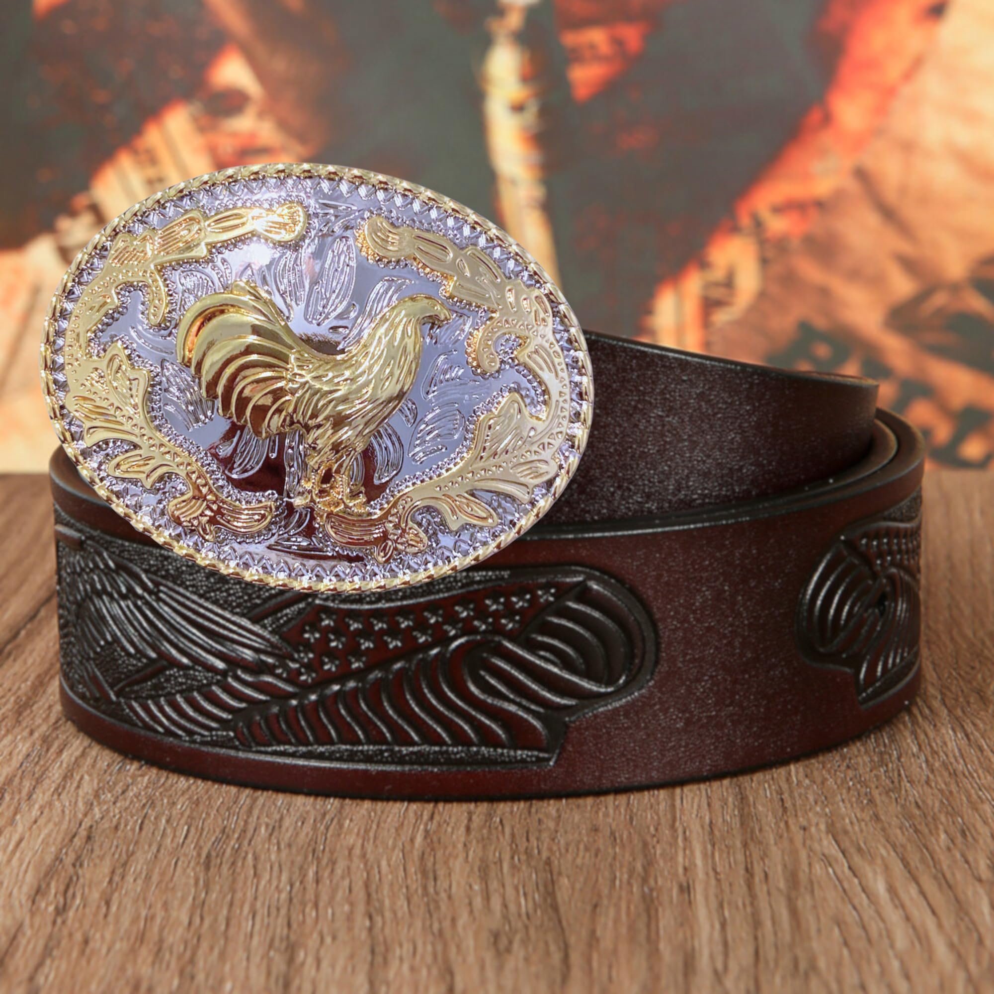 Cowboy Rodeo Western Belt Buckle Rooster Gold Belt Buckle