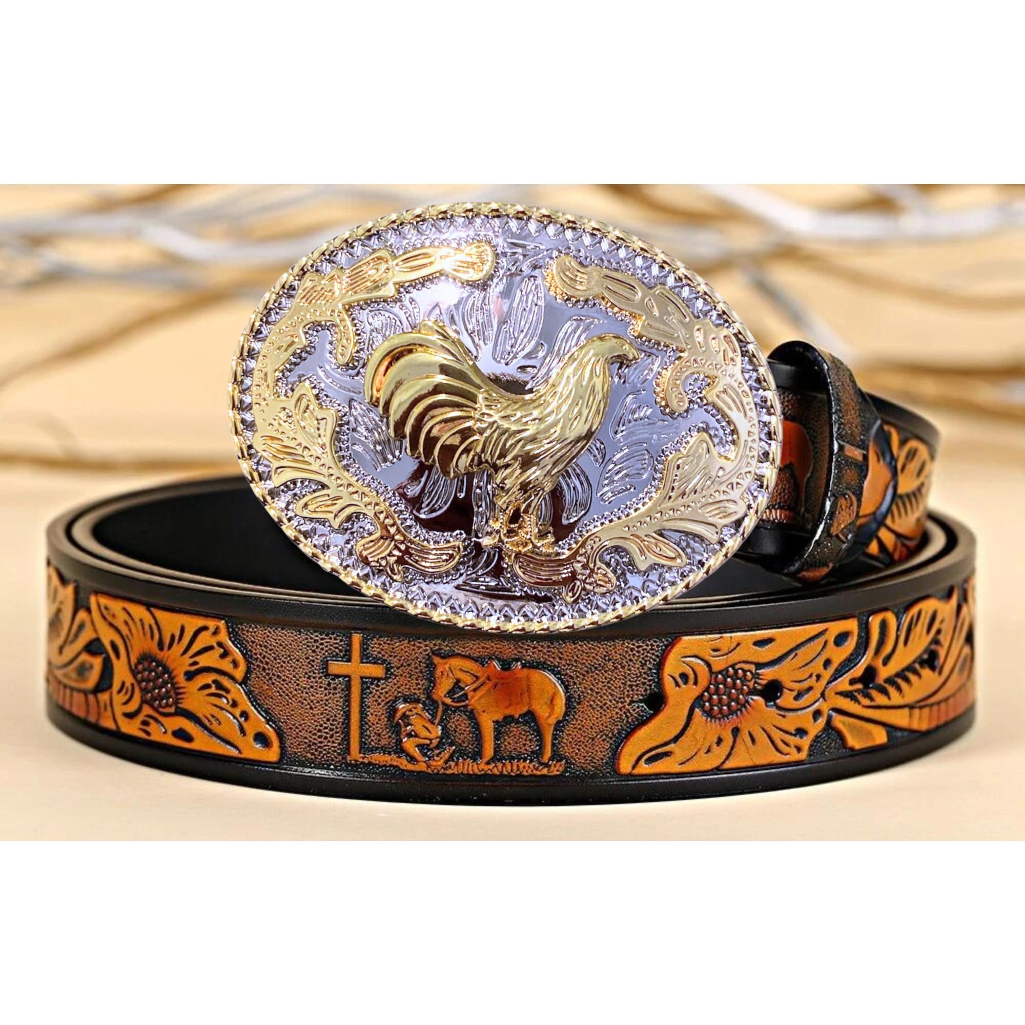 Cowboy Rodeo Western Belt Buckle Rooster Gold Belt Buckle