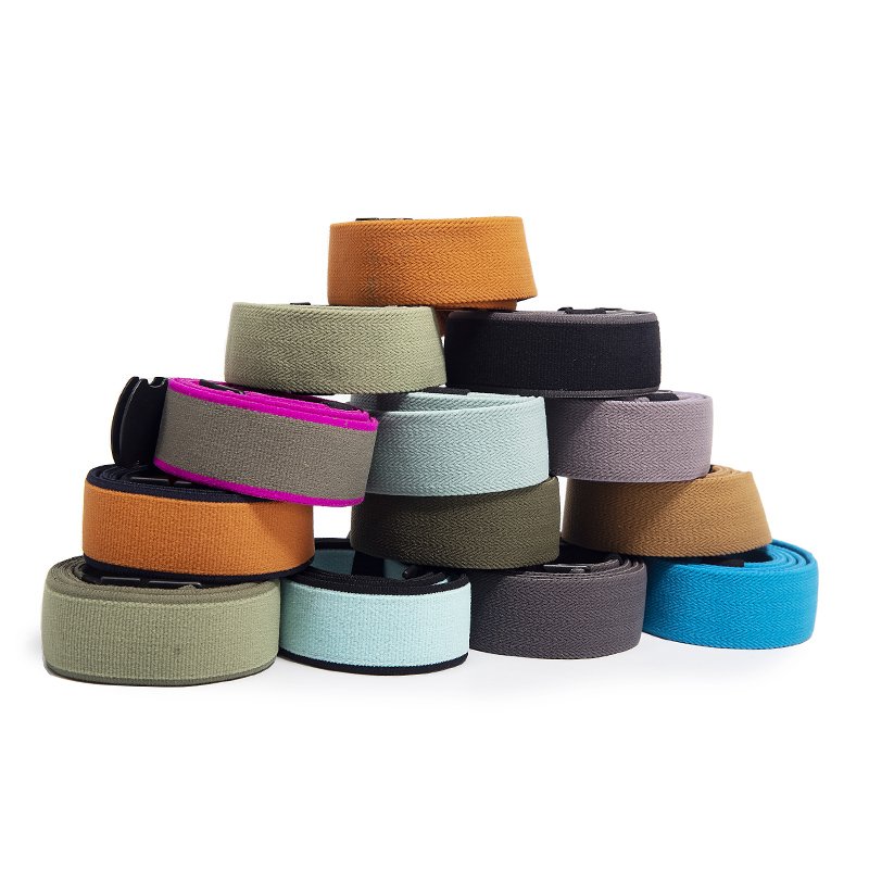 Customized Elastic Fabric Belt for Men and Women with Multicolor Plastic Buckle Outdoor Sport Belts