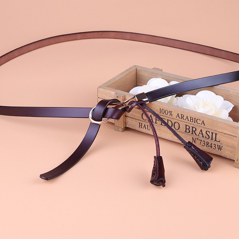 latest Fashion ladies Genuine luxe leather knot skinny gold zinc alloy buckle belts womens waist belt