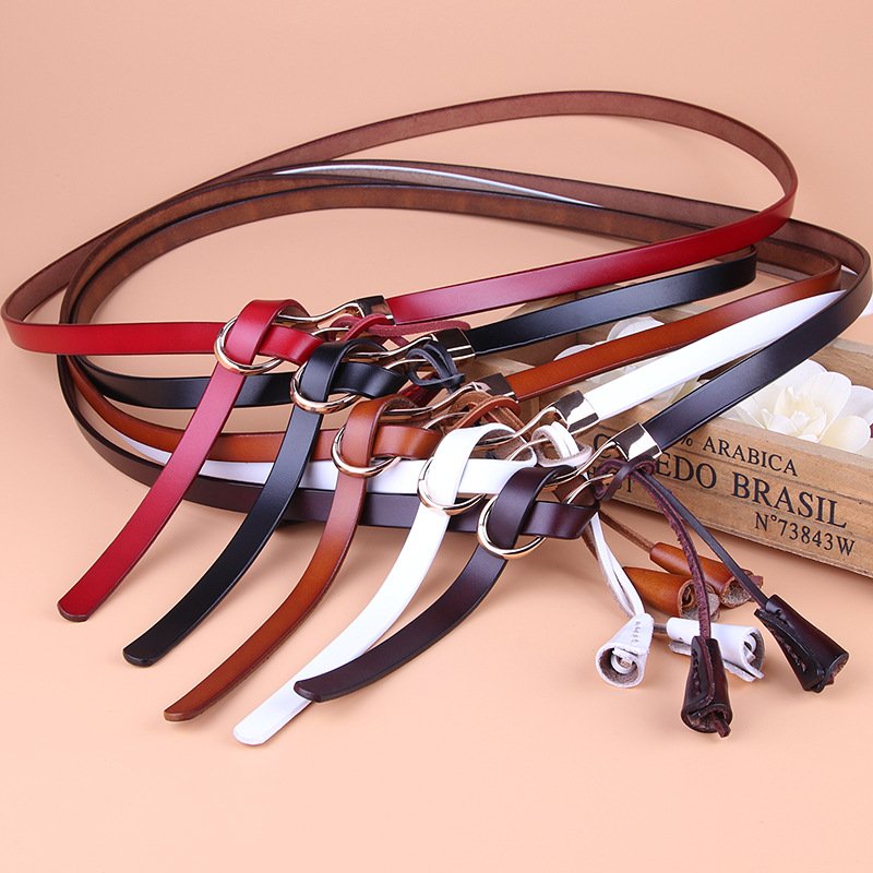 latest Fashion ladies Genuine luxe leather knot skinny gold zinc alloy buckle belts womens waist belt