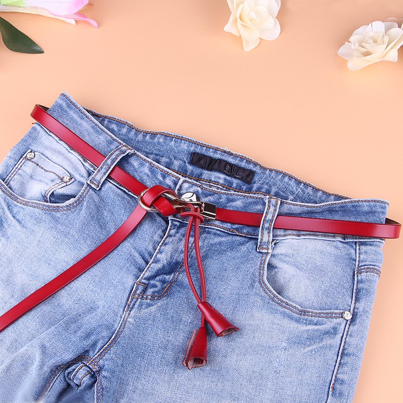 latest Fashion ladies Genuine luxe leather knot skinny gold zinc alloy buckle belts womens waist belt