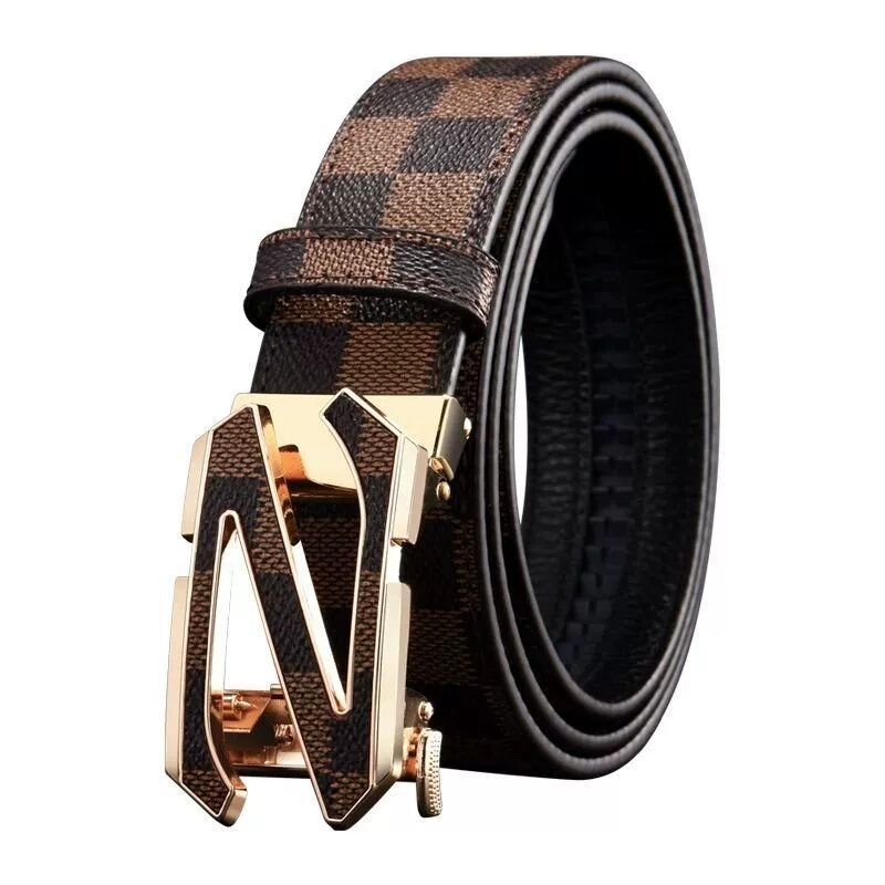 Wanshui Men's classic letter buckle leather belt automatic buckle cowhide belt fashion trend brand designer business belt