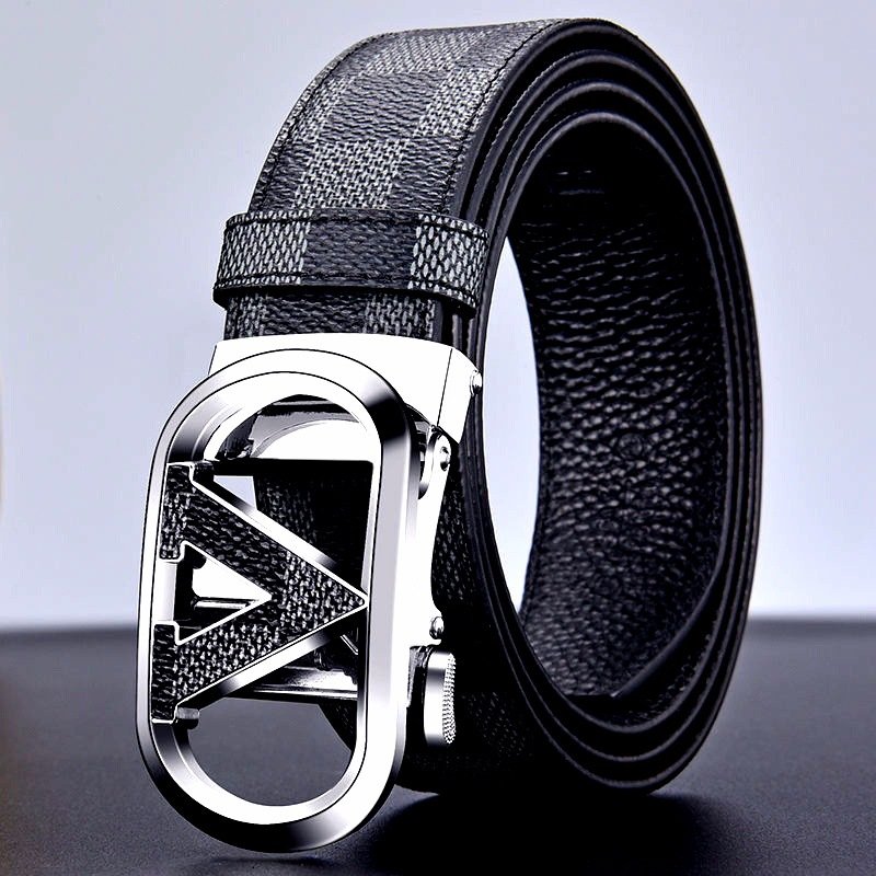 Wanshui Men's classic letter buckle leather belt automatic buckle cowhide belt fashion trend brand designer business belt