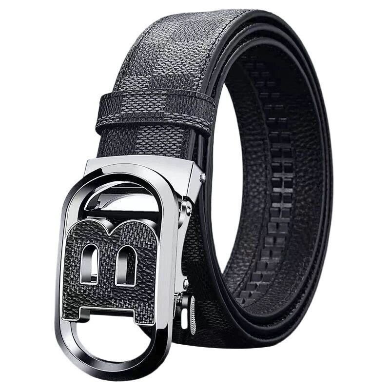 Wanshui Men's classic letter buckle leather belt automatic buckle cowhide belt fashion trend brand designer business belt