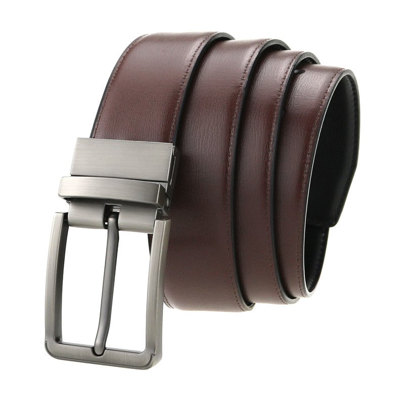 LQbelt Men's Fashion Reversible Belt Cowhide Leather Belts Male Custom Logo Pin Buckle Rotating Alloy Wholesale OEM Factory