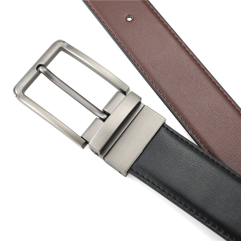 LQbelt Men's Fashion Reversible Belt Cowhide Leather Belts Male Custom Logo Pin Buckle Rotating Alloy Wholesale OEM Factory
