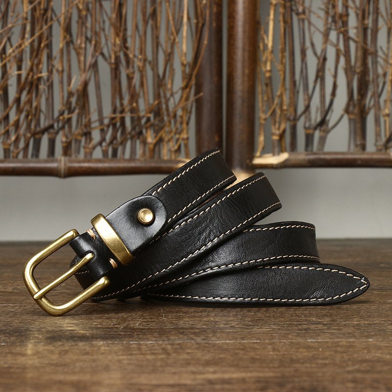 Leather belt personality retro pure cowhide cowboy needle buckle belt