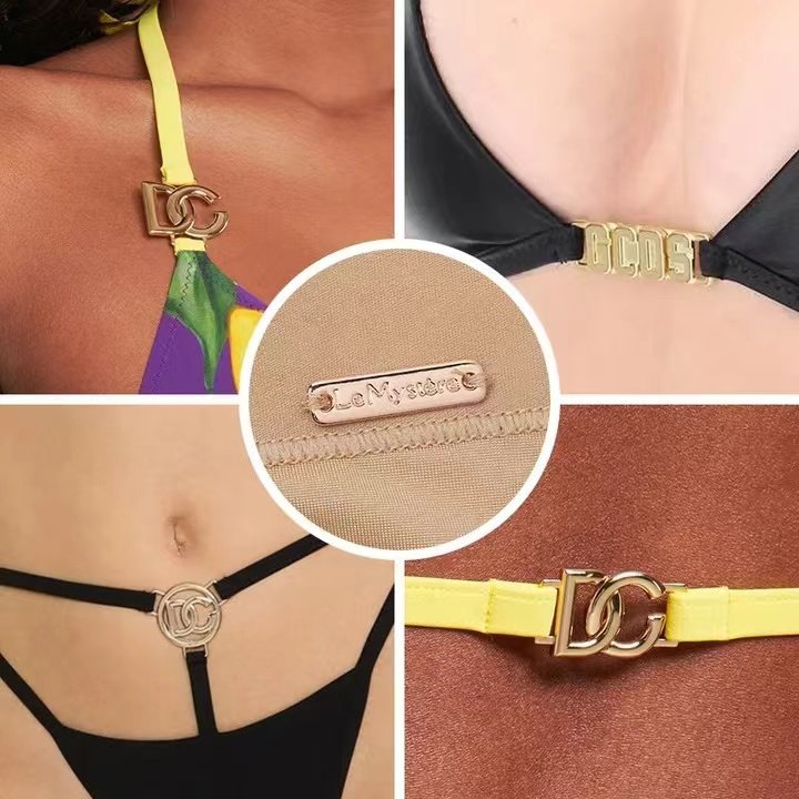 Customized brand logo metal bikini strap connector buckle for swimwear clasp accessories hardware