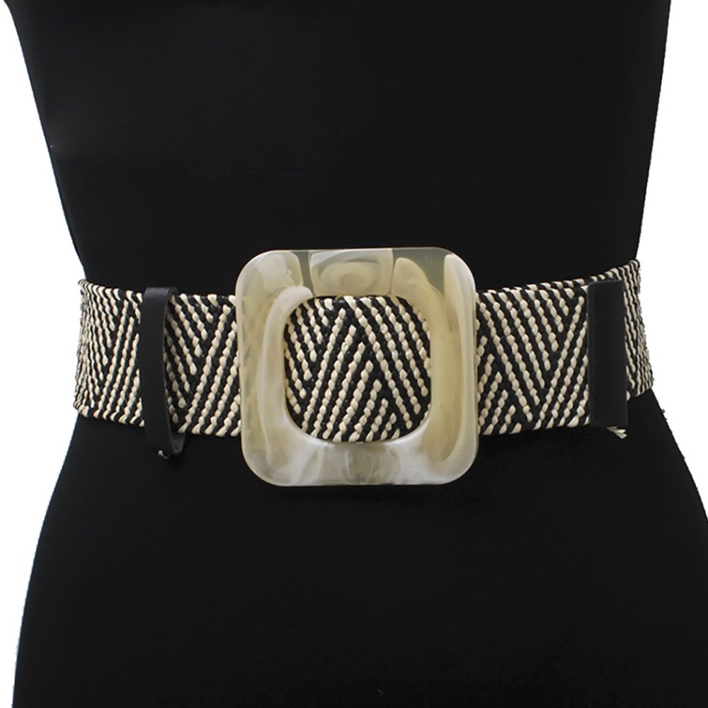 Wholesale Stylish and Vintage Women Braided Belt with Resin buckle Wide Casual Elastic Woven belt Decorative waist