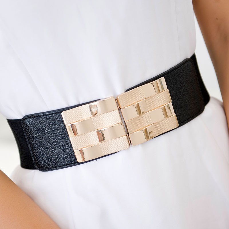 High quality Fashion 6cm wide square Gold Buckle Elastic Women Belts
