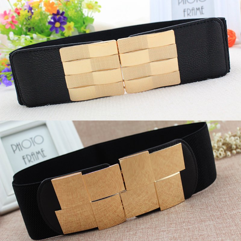 High quality Fashion 6cm wide square Gold Buckle Elastic Women Belts