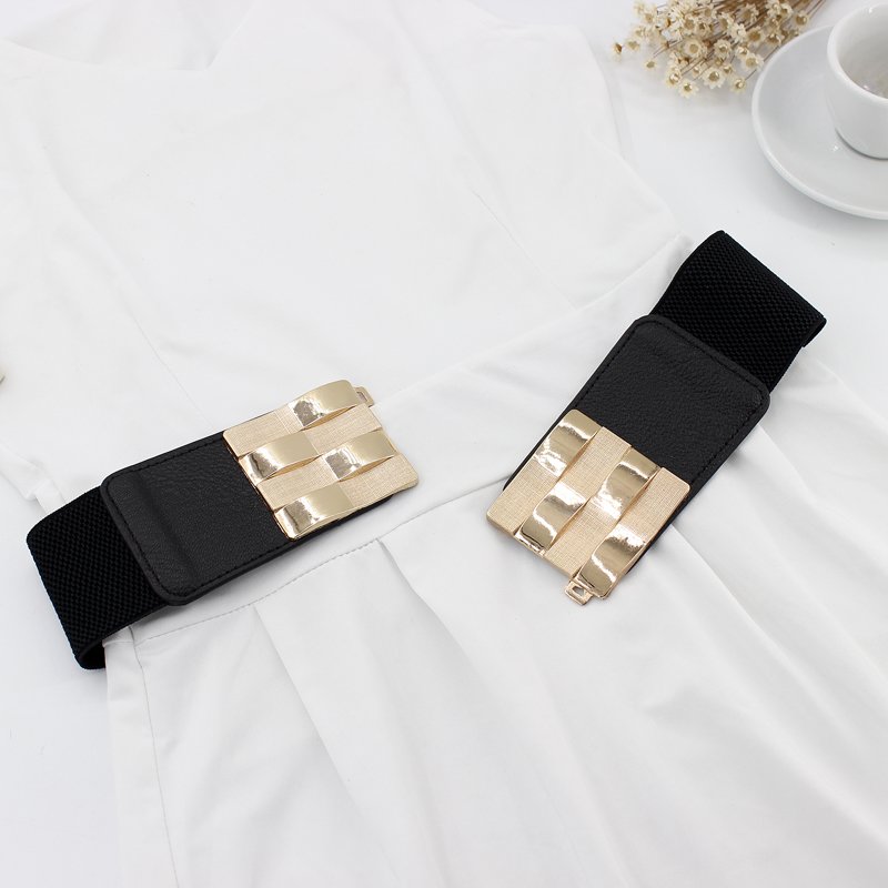 High quality Fashion 6cm wide square Gold Buckle Elastic Women Belts