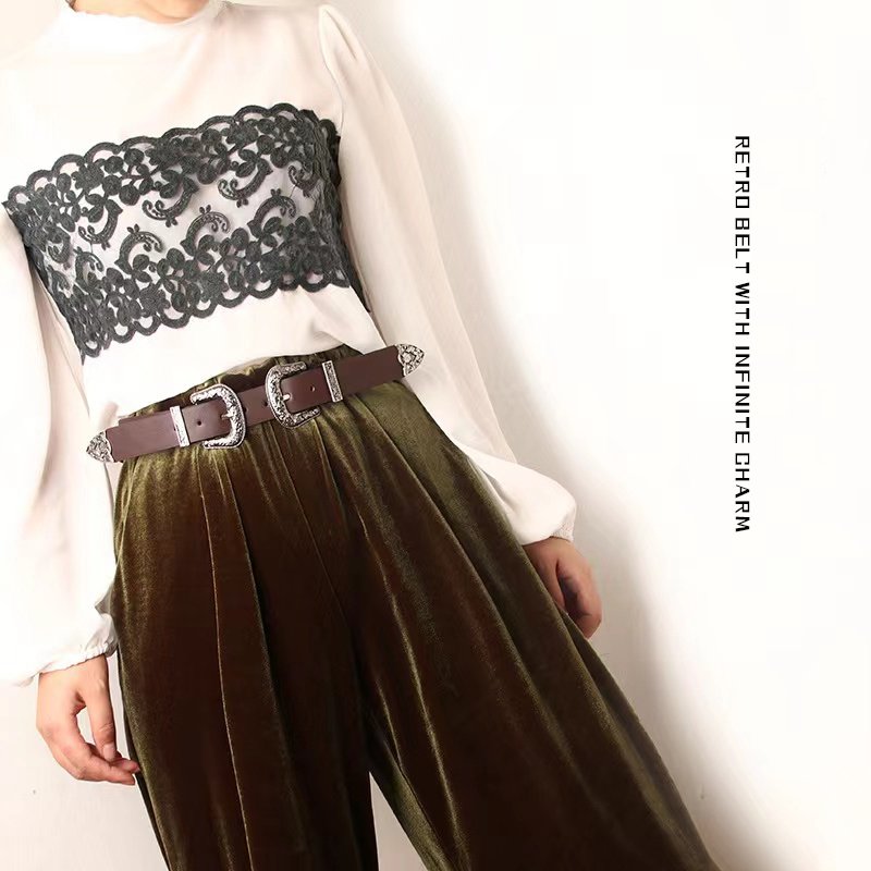 New women's belt European and American retro carved alloy buckle belt versatile jeans clothing buckle belts