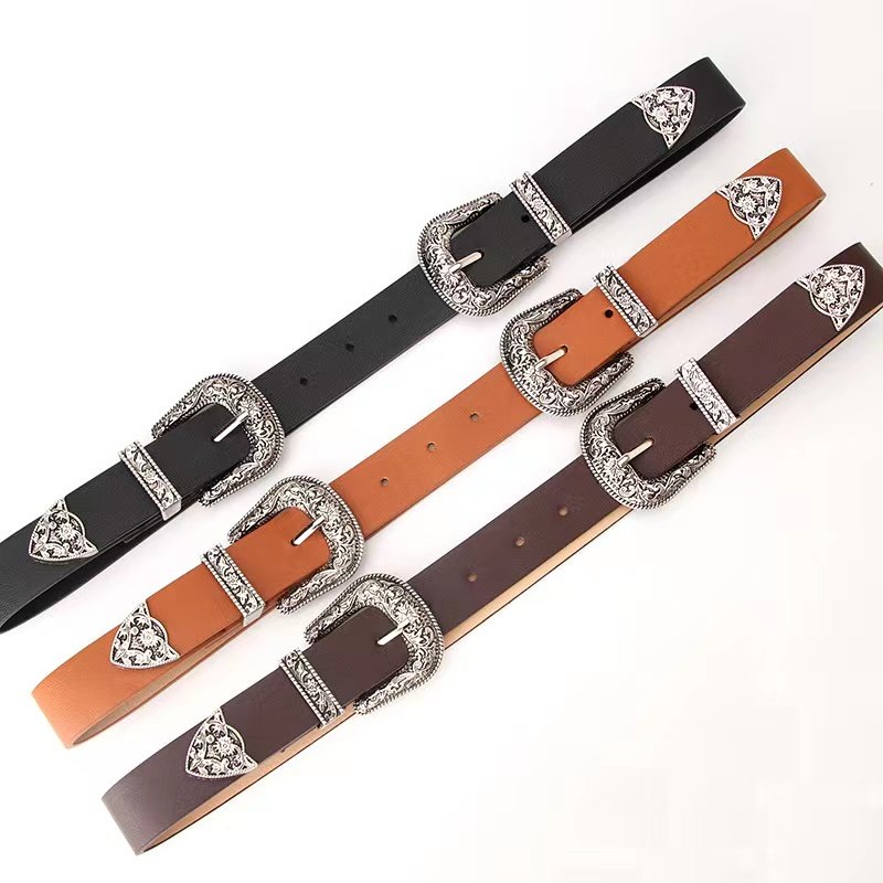 New women's belt European and American retro carved alloy buckle belt versatile jeans clothing buckle belts