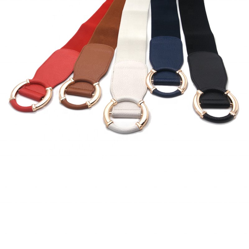 6cm New Ladies Vintage Dress PU Leather Wide Elastic Cinch Stretch Waist Belt with Gold Round Ring