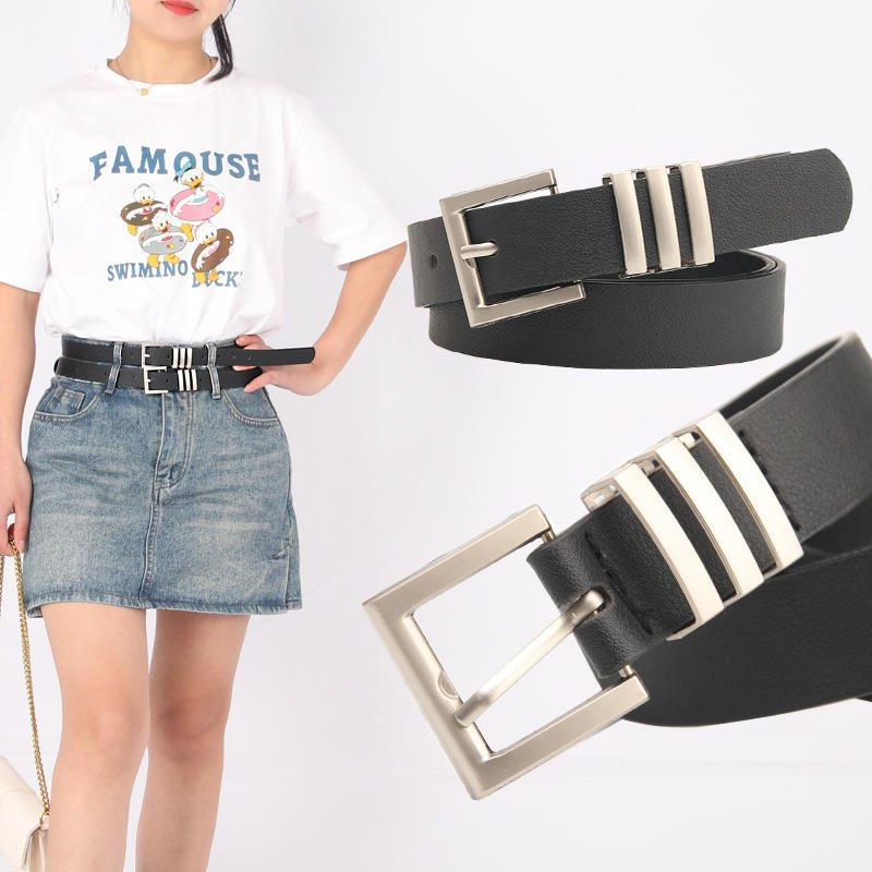 Classic Leather Women's Belt Versatile Silver Buckle Paired With Jeans Casual Pants