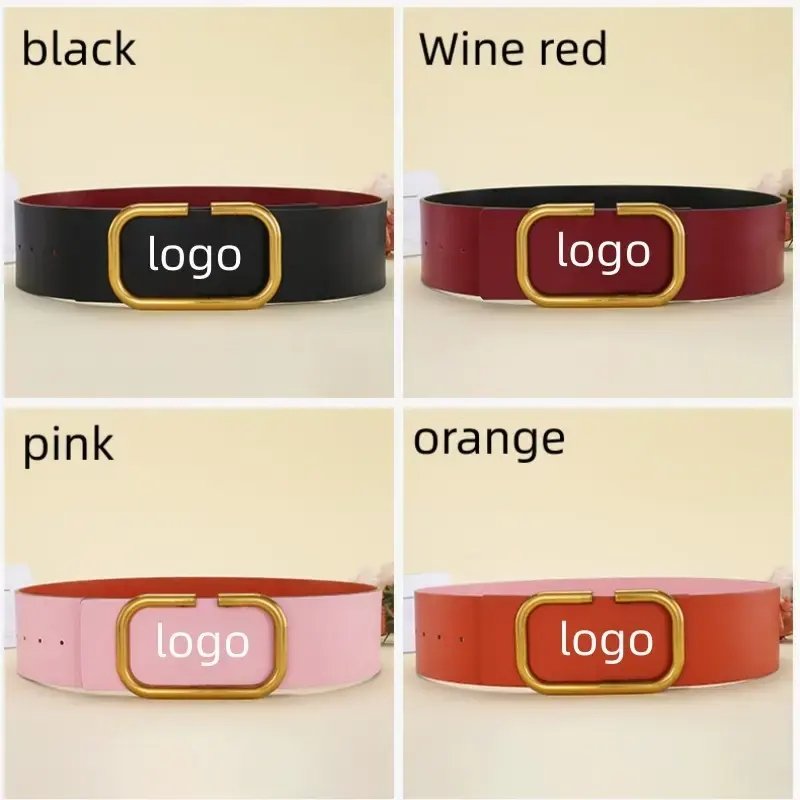 7cm wide luxury designer leather belt fashionable alloy sliding buckle double-sided available red and black women's wide belt