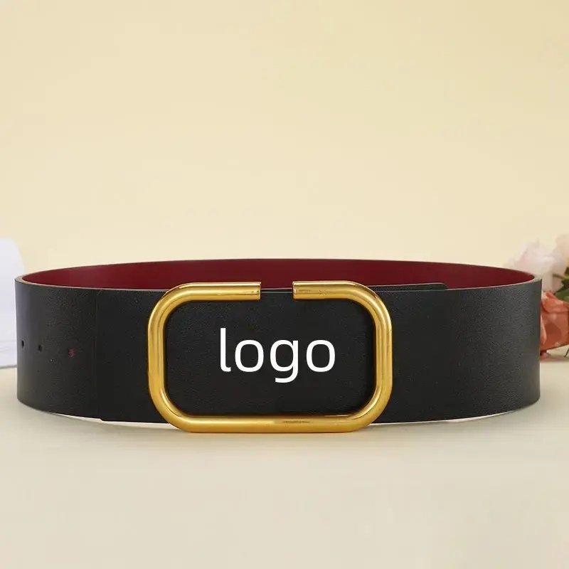 7cm wide luxury designer leather belt fashionable alloy sliding buckle double-sided available red and black women's wide belt