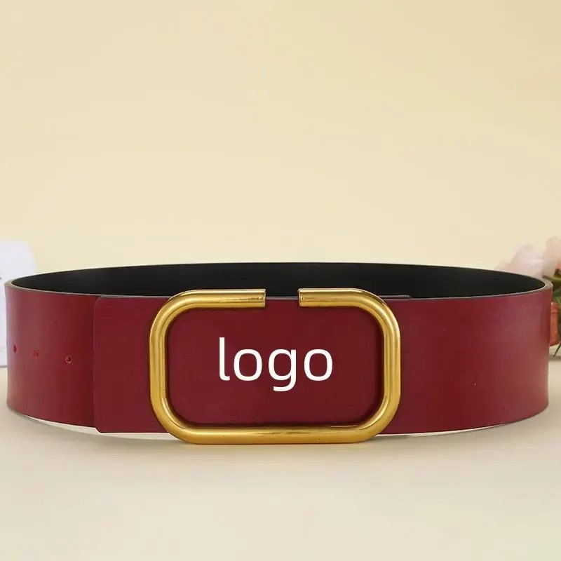 7cm wide luxury designer leather belt fashionable alloy sliding buckle double-sided available red and black women's wide belt