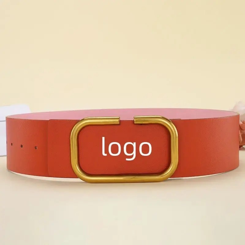 7cm wide luxury designer leather belt fashionable alloy sliding buckle double-sided available red and black women's wide belt