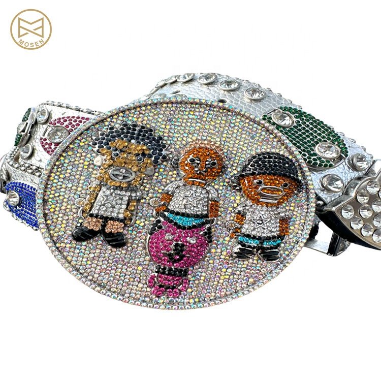 New Trend Streetwear Custom Rhinestone Buckles Shiny Bling Diamond Crystal Blet Buckle OEM