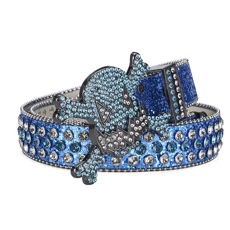 Hot Sale Womens Retro bling bling BB belt Western Hip Hop Punk Style Rhinestone Skull Buckle Belt