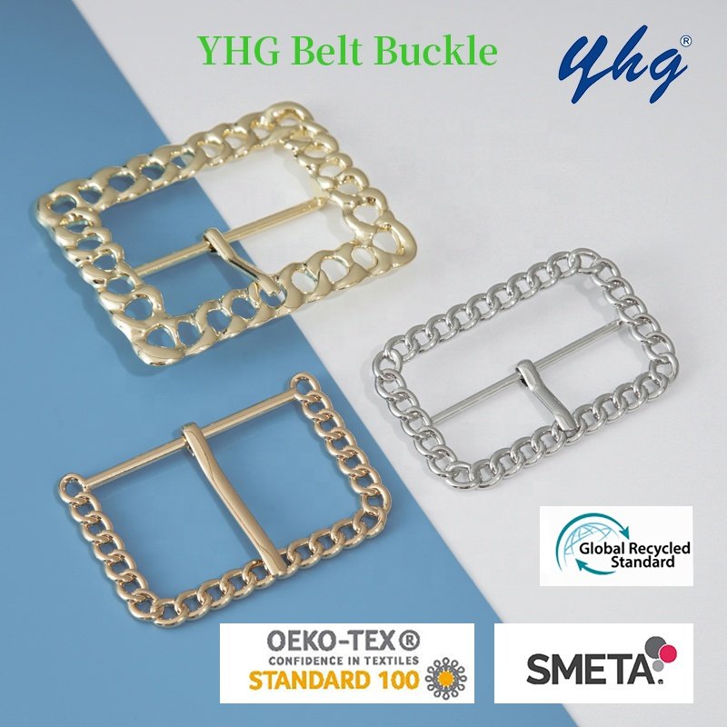 YHG Embossed Custom Logo Rhinestone Zinc Alloy Letter Metal Buckles for Leather Belt for Jean Clothing