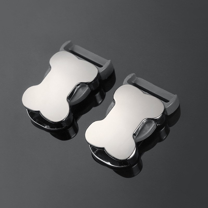 Custom Logo Silver Color Dog Collar 25mm Belt Zinc Alloy One Side Quick Release Metal Bone Shape Buckle