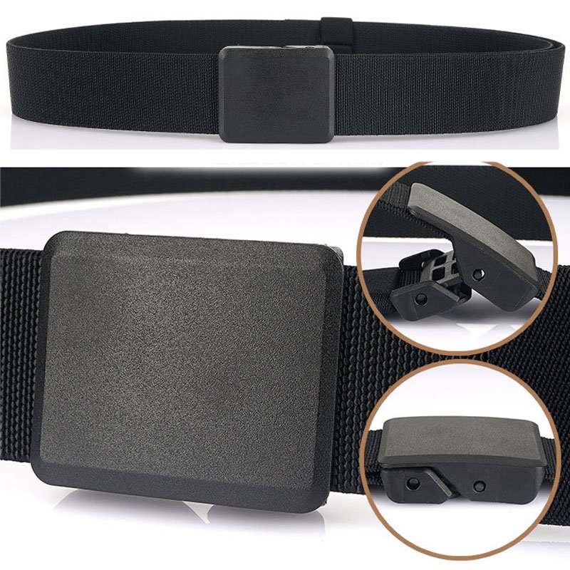 Custom LOGO 3.8CM Men's Elastic Belt with Plastic Buckle Lightweight Stretch Webbing Fabric Belt No Metal Golf Belt