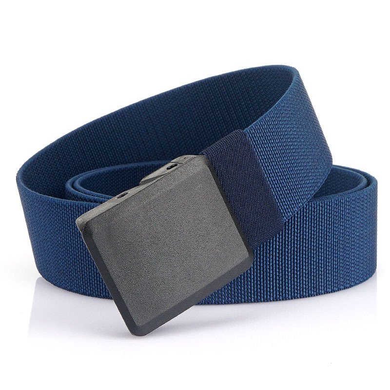 Custom LOGO 3.8CM Men's Elastic Belt with Plastic Buckle Lightweight Stretch Webbing Fabric Belt No Metal Golf Belt