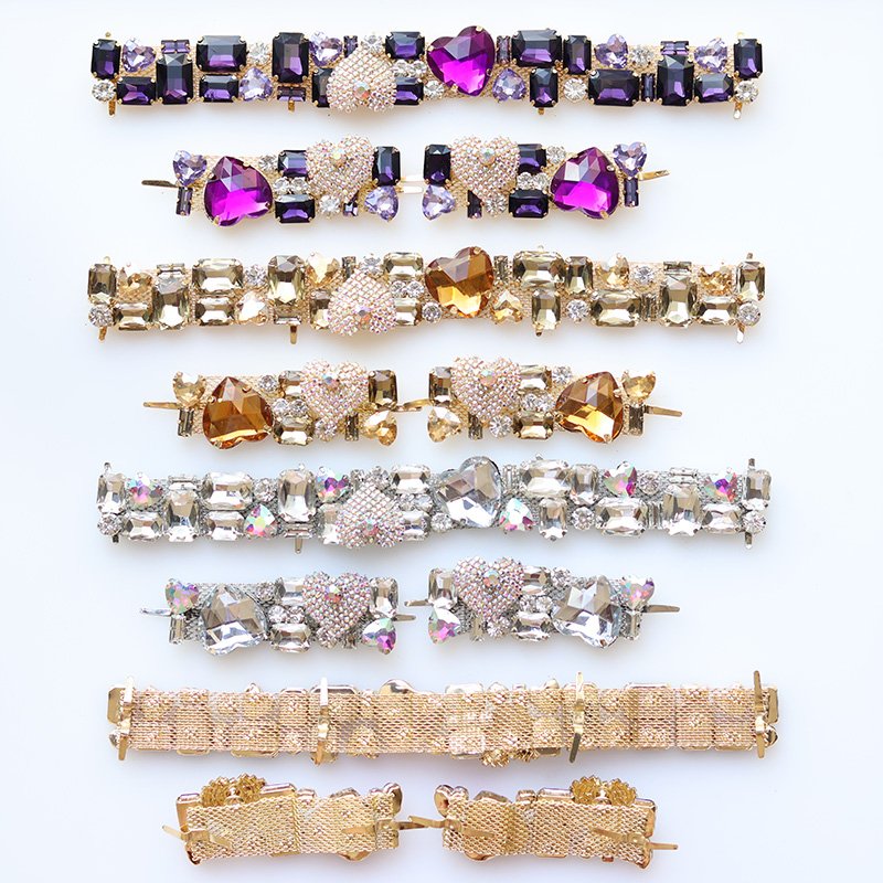 guangzhou factory welding hand made glass rhinestones chain handbag buckles custom jewelry