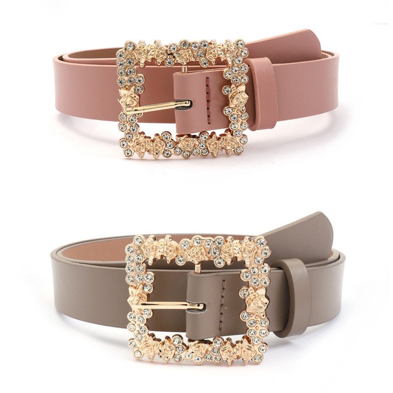 Alloy inlaid rhinestone pin buckle with dress jeans embellished with elegant designer ladies belt