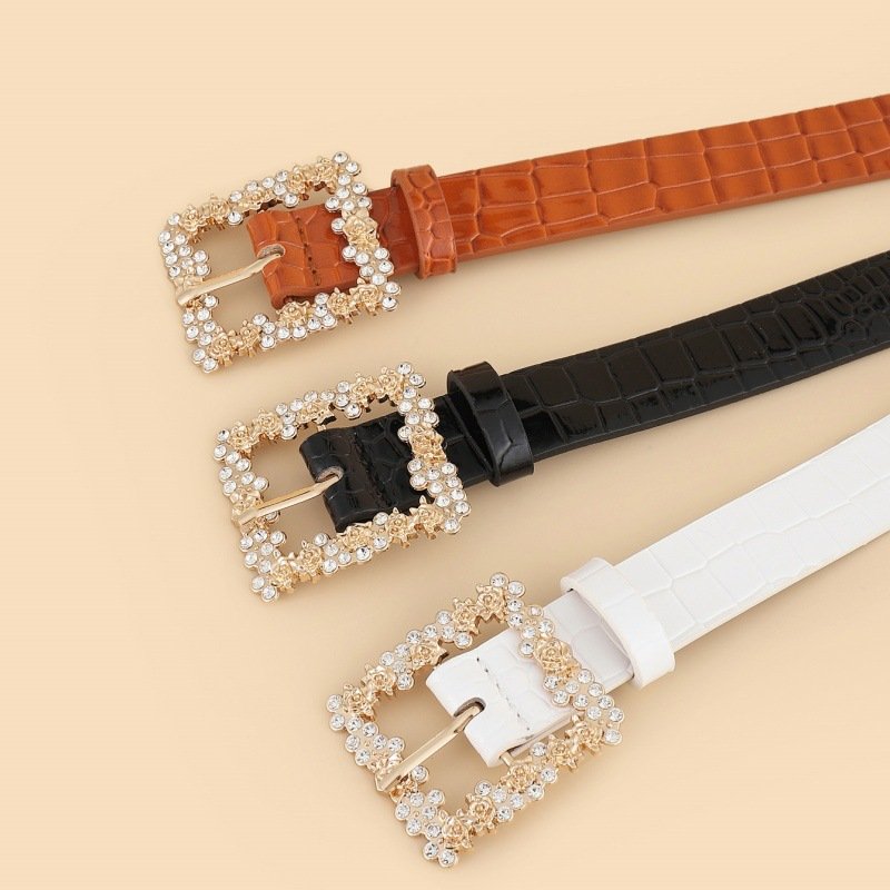 Alloy inlaid rhinestone pin buckle with dress jeans embellished with elegant designer ladies belt