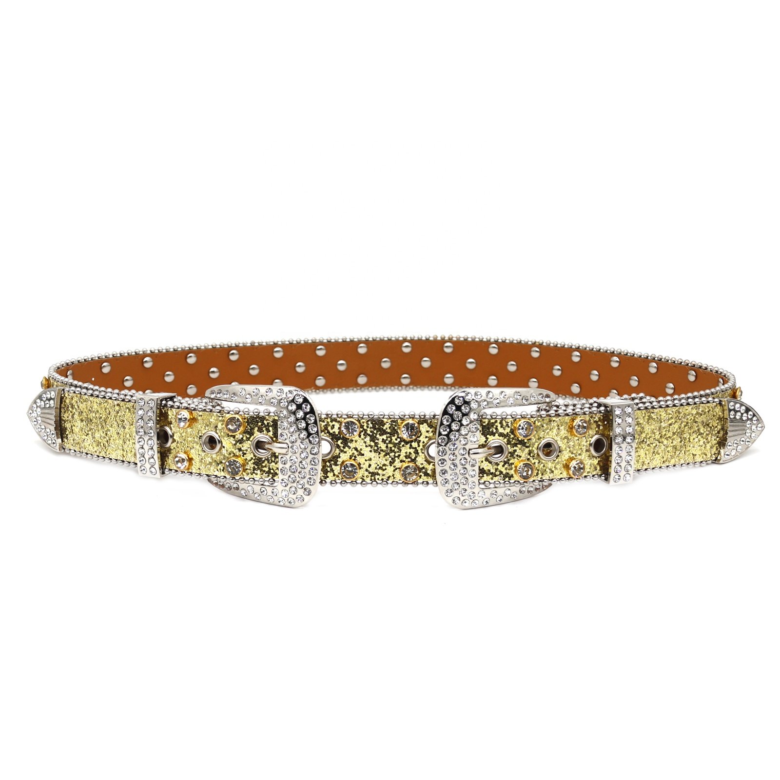 Factory customizable rhinestone belt, double buckle type unique designer, western punk style y2k