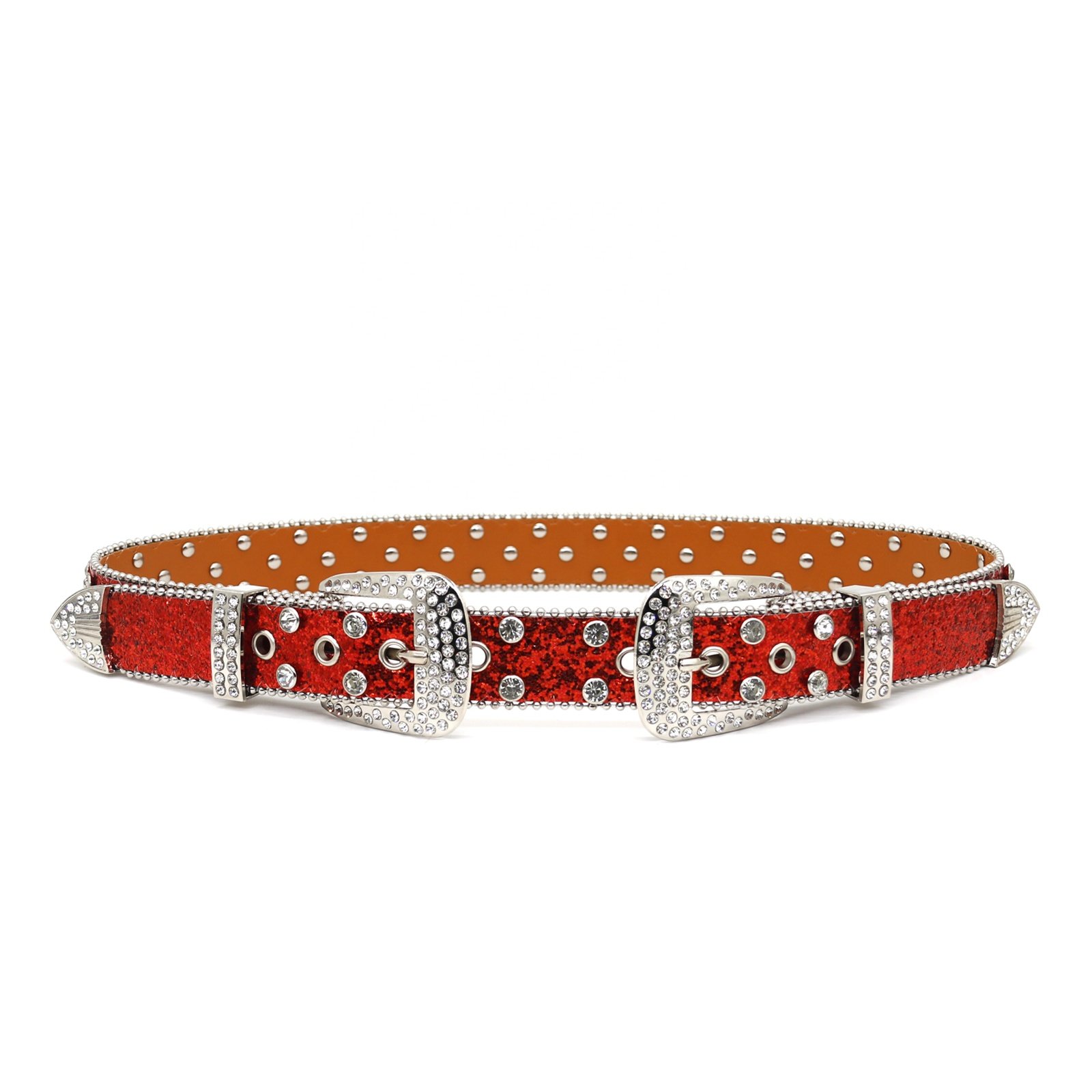 Factory customizable rhinestone belt, double buckle type unique designer, western punk style y2k